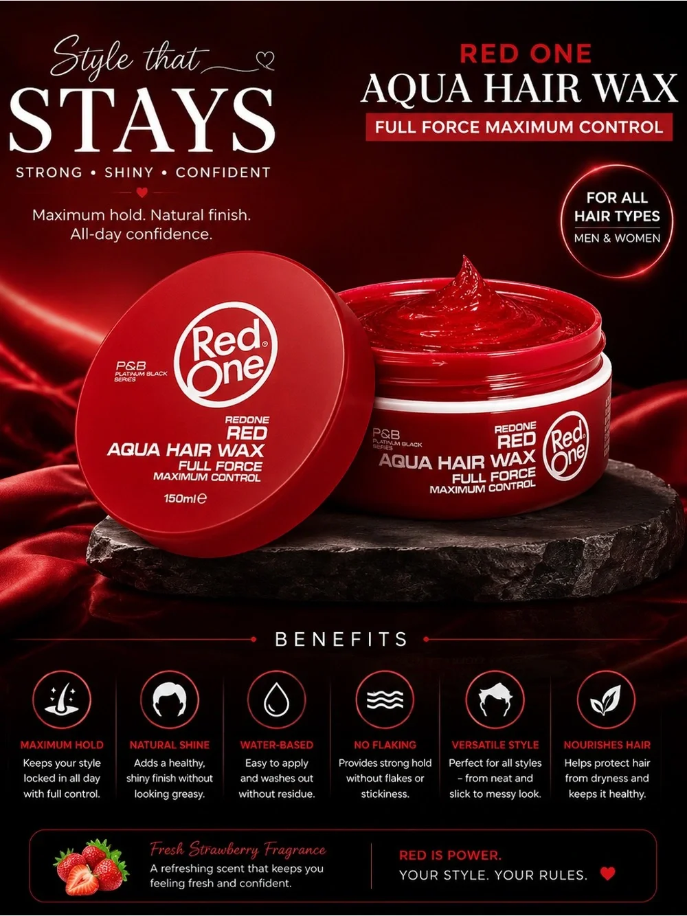 Re/Done Red Aqua Hair Wax – High-Gloss Red Styling Wax for Men
